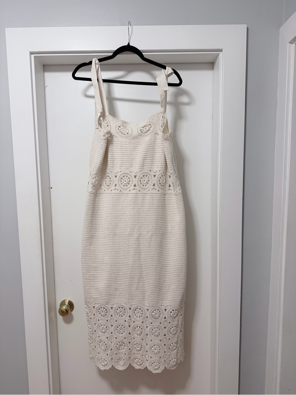 LOFT Cream Crochet Maxi Dress with Tie Straps